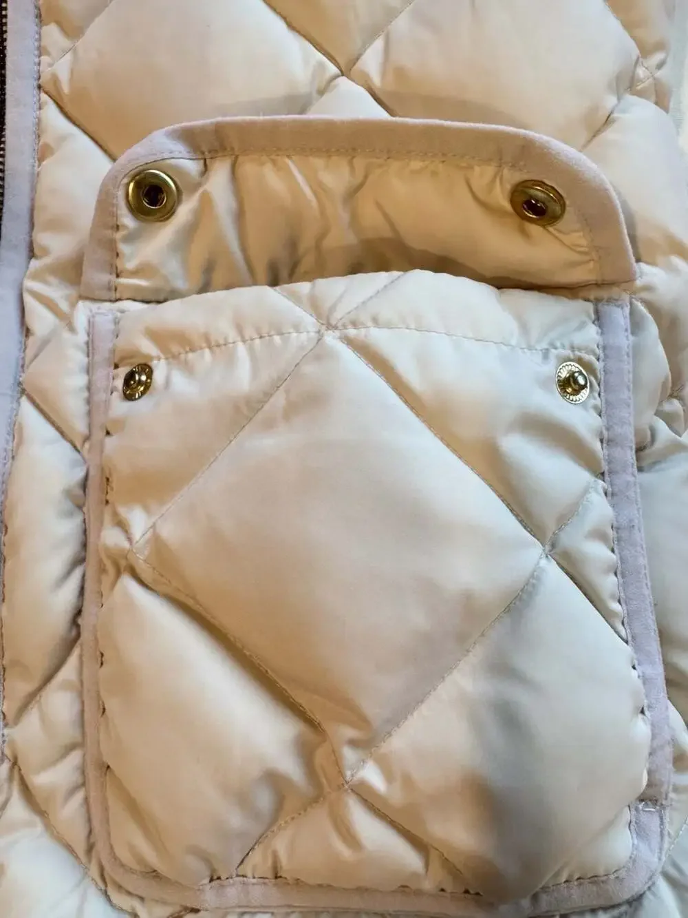 J.Crew Down Puffer Vest Cream Ivory Quilted Gold Snap Pockets Preppy XS